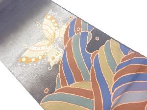 リサイクル　蝶に波模様織出し袋帯